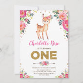 Waterverf Floral Woodland Deer 1e verjaardag Kaart (Voorkant)