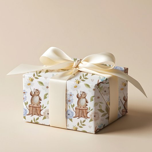 Waterverf Floral Woodland Forest Gebreid Beer Cadeaupapier