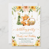 Waterverf Floral Woodland Fox Verjaardagsfeest Kaart (Voorkant)