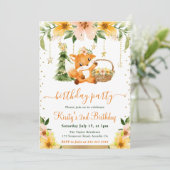 Waterverf Floral Woodland Fox Verjaardagsfeest Kaart (Staand voorkant)