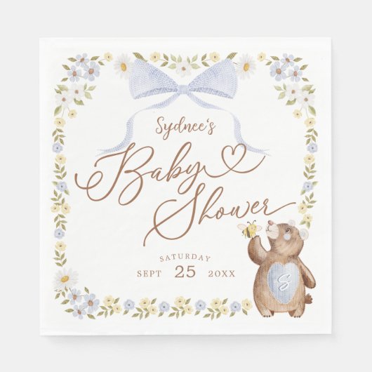 Waterverf Floral Woodland Gebreid Beer Baby Boy Servet (Voorkant)