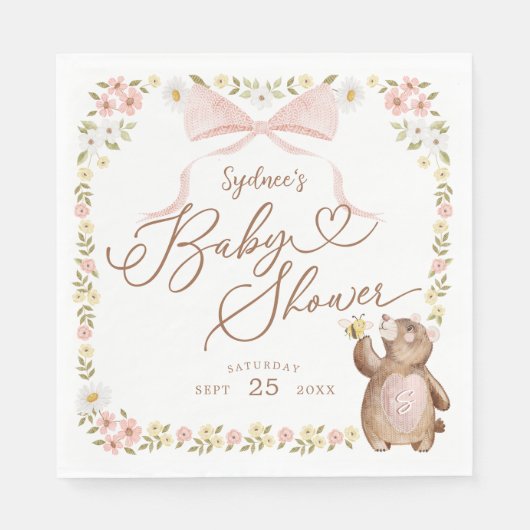 Waterverf Floral Woodland Gebreid Beer Baby Meisje Servet (Voorkant)