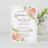 Waterverf Floral Woodsy Afstuderen Invitation Kaart (Staand voorkant)
