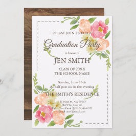 Waterverf Floral Woodsy Afstuderen Invitation Kaart