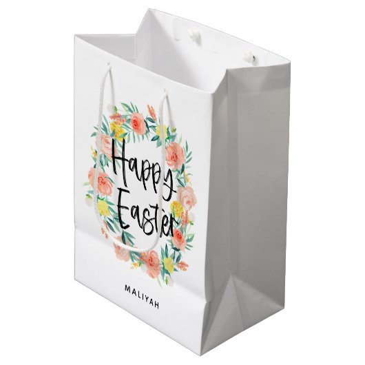  Waterverf Floral Wreate Pasen | Naam Medium Cadeauzakje (Voorkant Gekanteld)