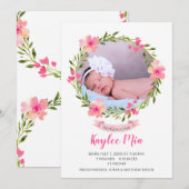 Waterverf Floral Wreatfoto geboorte Aankondiging (Voorkant / Achterkant)