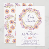 Waterverf Floral Wreath Baby shower Invitation Kaart (Voorkant / Achterkant)
