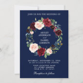 Waterverf Floral Wreath Burgundy Blue Wedding B Kaart (Voorkant)