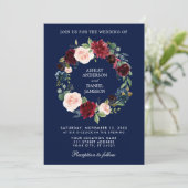Waterverf Floral Wreath Burgundy Blue Wedding B Kaart (Staand voorkant)