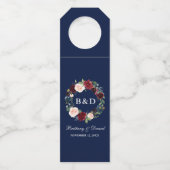 Waterverf Floral Wreath Burgundy Blue Wedding Flessenhanger (Voorkant)
