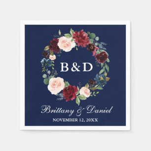 Waterverf Floral Wreath Burgundy Blue Wedding Servet