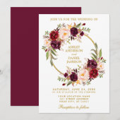 Waterverf Floral Wreath Burgundy Gold Wedding B Kaart (Voorkant / Achterkant)