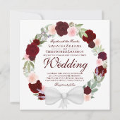 Waterverf Floral Wreath Burgundy Red Wedding Kaart (Voorkant)