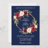 Waterverf Floral Wreath Burgundy Wedding Blue Kaart (Voorkant)