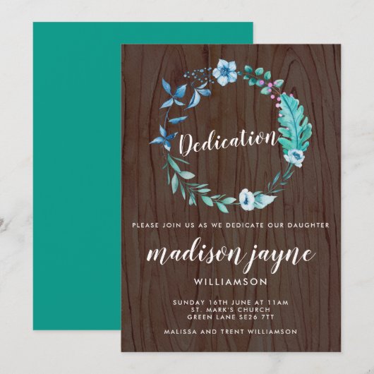 Waterverf Floral Wreath Dedication Rustic Boho Kaart (Voorkant / Achterkant)