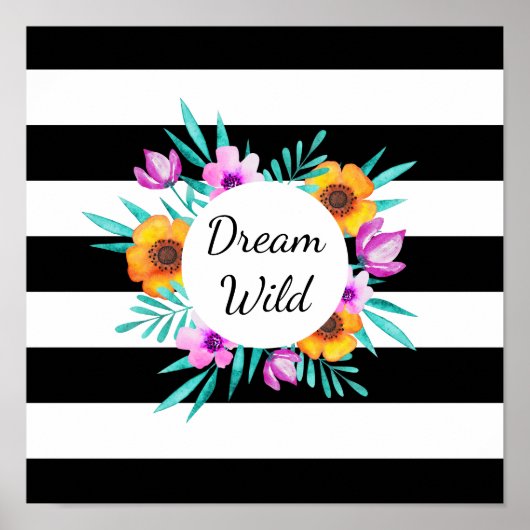 Waterverf Floral Wreath "Dream Wild" Citaat Poster (Voorkant)