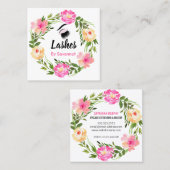 Waterverf Floral Wreath Eyelash Extensions Busin Vierkante Visitekaartje (Voorkant / Achterkant)