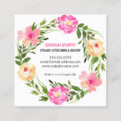 Waterverf Floral Wreath Eyelash Extensions Busin Vierkante Visitekaartje (Achterkant)