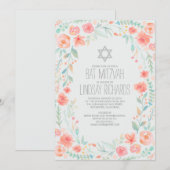 Waterverf Floral Wreath Garden Bat Mitzvah Kaart (Voorkant / Achterkant)