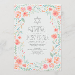 Waterverf Floral Wreath Garden Bat Mitzvah Kaart