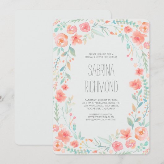 Waterverf Floral Wreath Garden Vrijgezellenfeest Kaart (Voorkant / Achterkant)