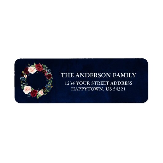 Waterverf Floral Wreath Holiday Blue-adres Etiket (Voorkant)