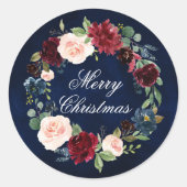 Waterverf Floral Wreath Merry kerstronde Ronde Sticker (Voorkant)