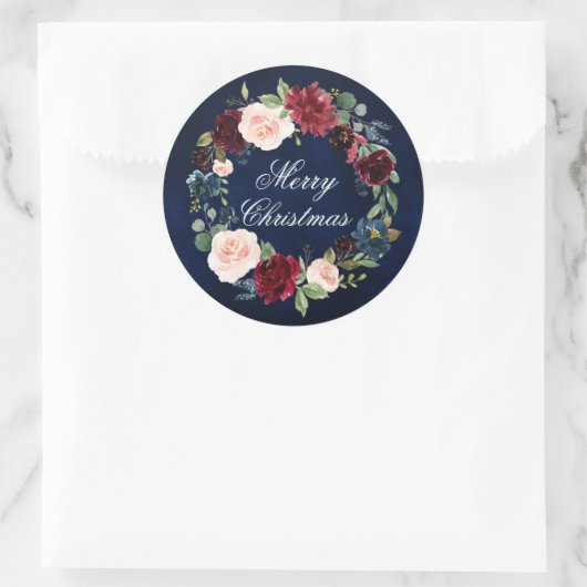 Waterverf Floral Wreath Merry kerstronde Ronde Sticker (Tas)