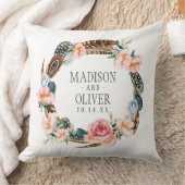 Waterverf Floral Wreath met veren | Weddenschap Kussen (Deken)