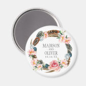 Waterverf Floral Wreath met veren | Weddenschap Magneet (Voorkant / Achterkant)