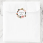 Waterverf Floral Wreath met veren | Weddenschap Ronde Sticker (Tas)