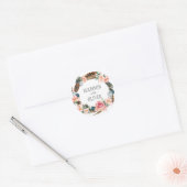 Waterverf Floral Wreath met veren | Weddenschap Ronde Sticker (Envelop)