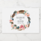 Waterverf Floral Wreath met veren | Weddenschap Voedselcontainer Etiket (Enkel label)