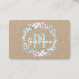 Waterverf Floral Wreath Monogram Initiaal Visitekaartje
