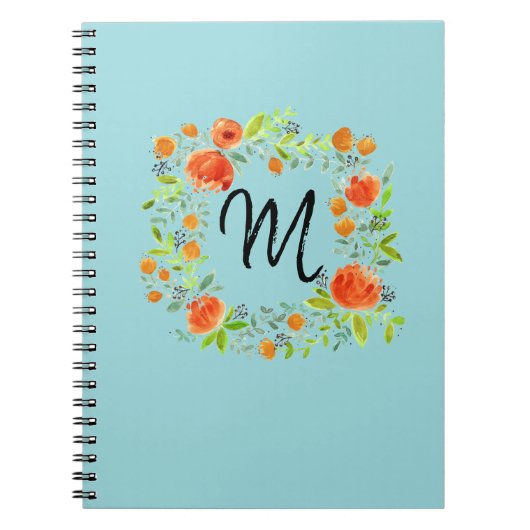 Waterverf Floral Wreath Monogram Notitieboek (Voorkant)