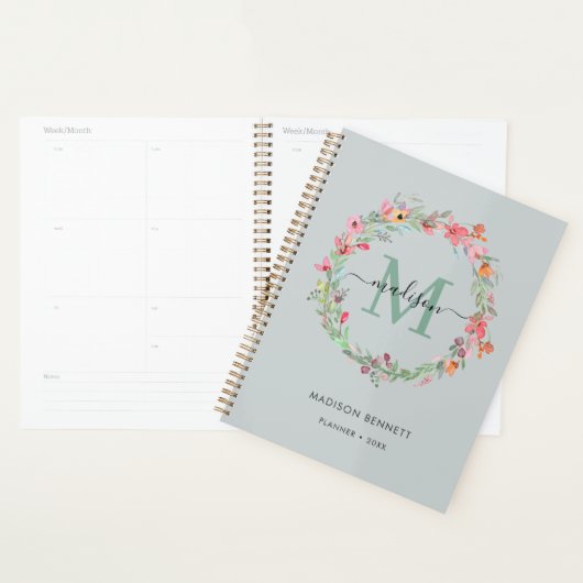 Waterverf Floral Wreath Monogram Planner (Display)