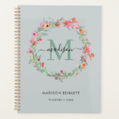 Waterverf Floral Wreath Monogram Planner (Voorkant)