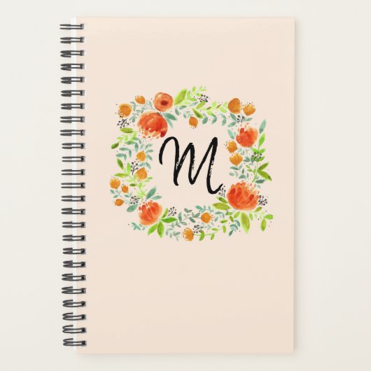 Waterverf Floral Wreath Monogram Planner (Voorkant)