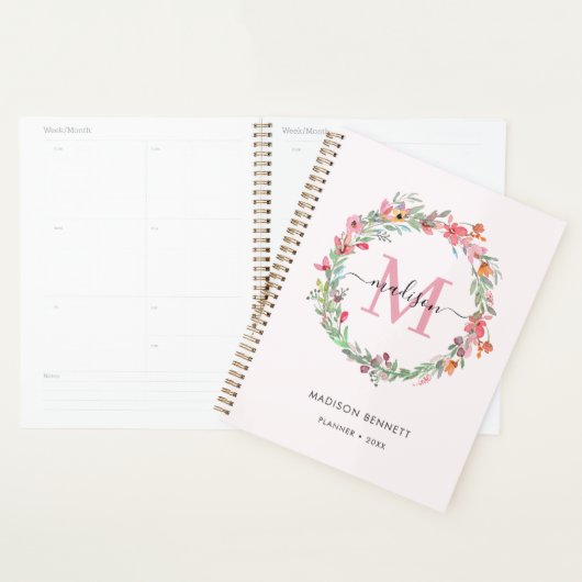 Waterverf Floral Wreath Monogram Planner (Display)
