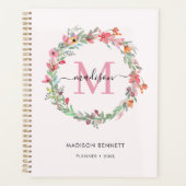 Waterverf Floral Wreath Monogram Planner (Voorkant)