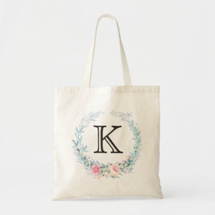 Waterverf Floral Wreath Monogram Tote Bag