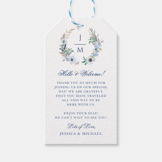 Waterverf Floral Wreath Monogram Weddenschap Welko Cadeaulabel (Voorkant)