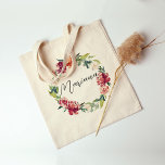 Waterverf Floral Wreath Personalized Bridesmaid Tote Bag<br><div class="desc">Bogundy en roestkleurige perzikfloralen met bewerkbare tekst. Ideaal voor een vriend,  jezelf of een bruidsmeisje.</div>