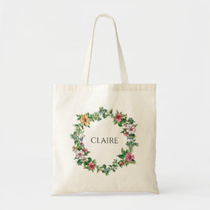 Waterverf Floral Wreath Personalized Tote Bag