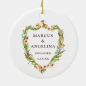 Waterverf Floral Wreath Personalized Verloving Keramisch Ornament (Achterkant)