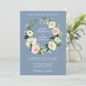 Waterverf Floral Wreath Pink Dusty Blue Wedding Kaart (Staand voorkant)