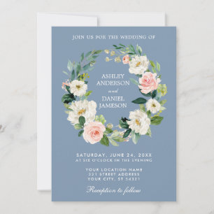 Waterverf Floral Wreath Pink Dusty Blue Wedding Kaart