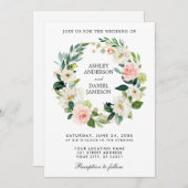 Waterverf Floral Wreath Pink White Wedding Kaart (Voorkant / Achterkant)