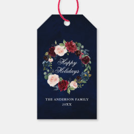 Waterverf Floral Wreath Prettige feestdagen Blue Cadeaulabel