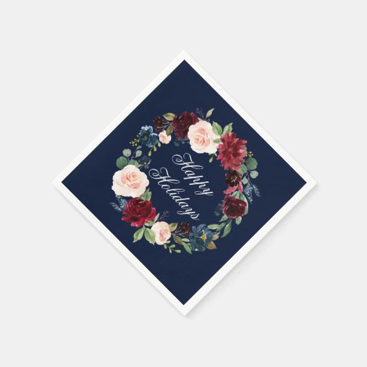 Waterverf Floral Wreath Prettige feestdagen Blue Servet (Hoek)